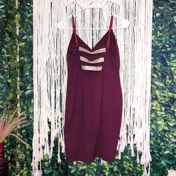 Dark Purple Cocktail Dress with Sparkle Embellishments - Picture 2 of 8